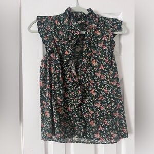 Sezane Floral Ruffle Blouse -  Navy/multi-color floral print.